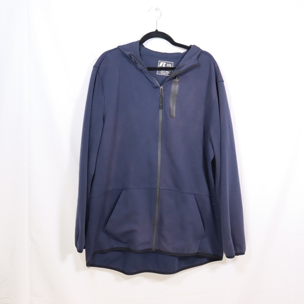 Russell Fusion Knit Hoodie Mens XL Navy Blue Full Zip Performance Jacket